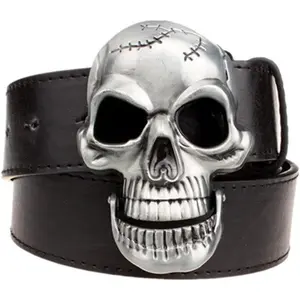 Fashion Men Skull  Leather Buckle Belt  Band Jeans Decorative Punk Belt Black