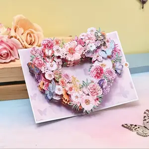 3D Pop-Up Heart-Shaped Flower Wreath Greeting Card, Ideal Gift for Birthdays and Mother's Day, Perfect for Christmas and Anniversaries