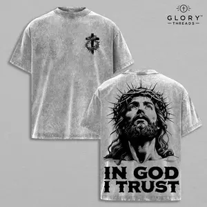 "IN GOD I TRUST" Jesus Crown of Thorns God Apparel Tee Washed, Easter T-Shirt, Jesus T-Shirt, Easter Streetwear, Christian Apparel Graphic Tees, Gym Pump Cover ,  Church Outfit TW4