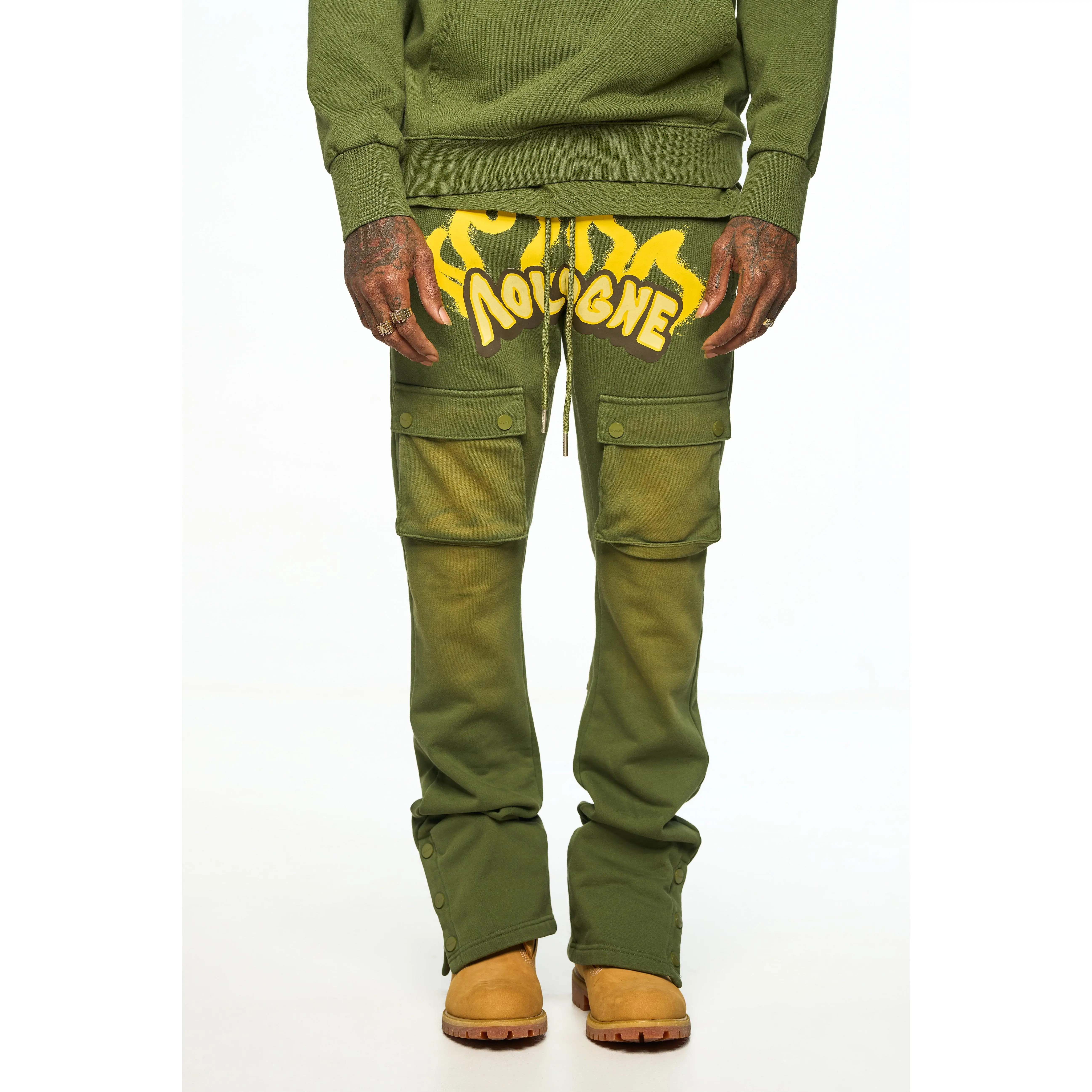 AOLOGNE LEAVE ME AOLOGNE OLIVE STACK JOGGERS (OLIVE)