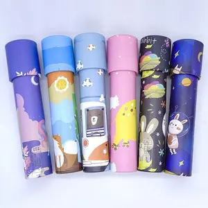 Large 19cm Cartoon Kaleidoscope Toy, Cylindrical, Random Printed Pattern, Magic Transforming Interior View, Educational Rotating Plastic Toy