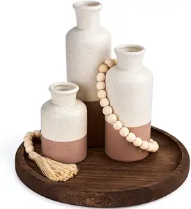 Yangbaga 11.8In Wooden Decorative Serving Tray Coffee Table Tray Rustic Round，Ottoman Centerpiece Candle Holder Trays ，Farmhouse Tray for Kitchen Countertop& Home Decor &Coffee Table