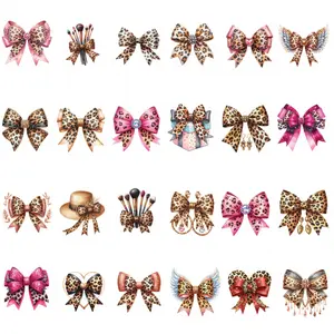 36 PCS Leopard Glitter Bow Iron on Transfers Heat Transfer Stickers DIY Fabric Decals for T Shirts Jeans Hats Bags Easy Peel Washable No Crack Durable Ironing Patches for Crafts Cosplay Festival Costumes