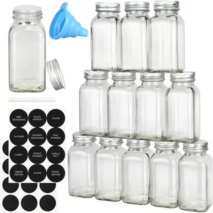 12pcs Glass Spice Jars, 4oz Empty Spice Jars with Metal Caps, Labels, Shaker Lids, Collapsible Funnel, Chalk Pen, Seasoning Organizer for Spice Rack