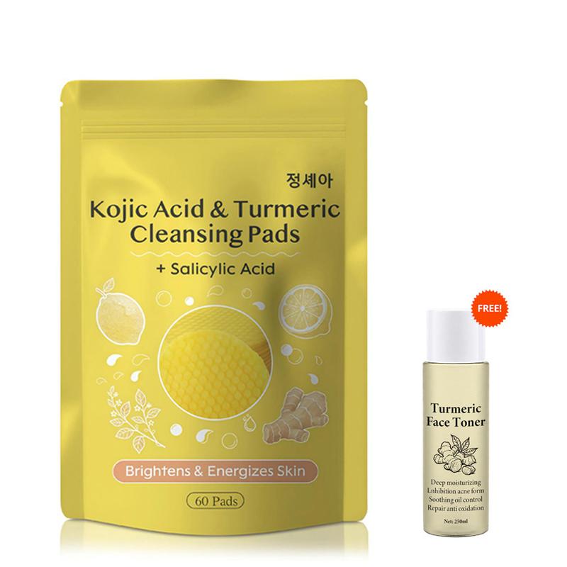 Buy one, get one free！Turmeric & Kojic Acid Cleansing Pads – Brighten Skin, Fade Dark Spots, Exfoliating & Gentle, Perfect Christmas & Holiday Gift