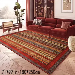 Velvet Soft Striped Bohemian Style Carpet, Non-Slip Washable Rug for Living Room Bedroom Kitchen, Indoor Outdoor Home Decor