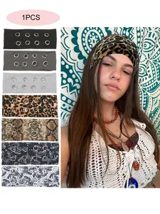 Women Hollow Metal Eye Hole Elastic Headband Y2K Punk Girl Rock Stretch Wide Hair Band Accessories, Fashionable & Comfortable Design Hairstyle