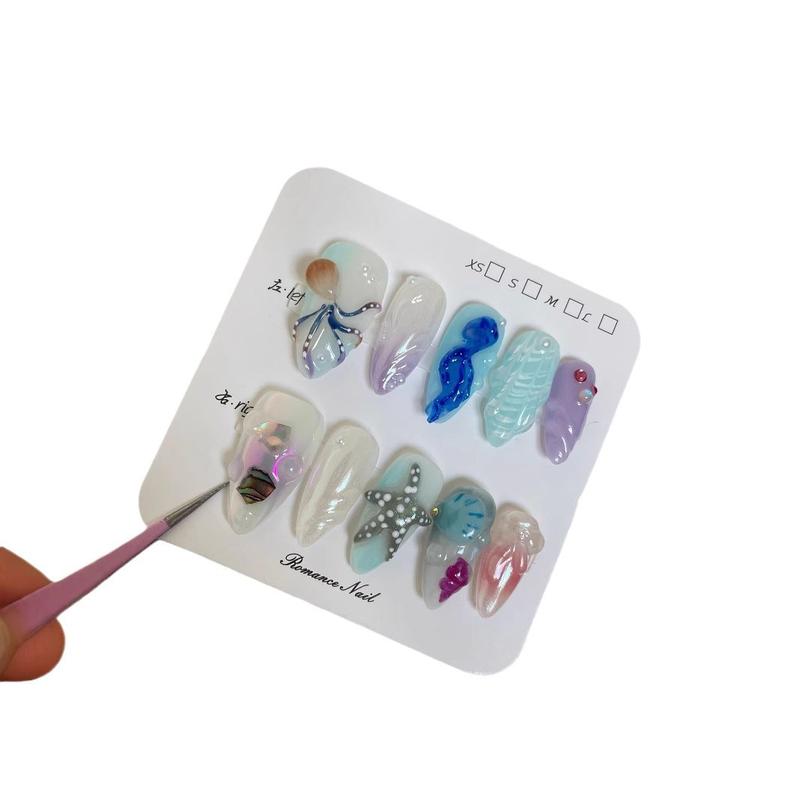 Hand-painted Happy Underwater World Almond Nail Art Set for Women with Rose Tulip Shell Bow Starry Sky Butterfly Leopard Print XINGX Almond Shape Manicure Kit