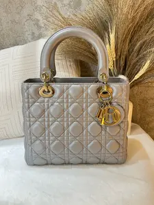 Pre-owned Dior Medium Lady Bag in grey cannage quilted lambskin 1919H0310