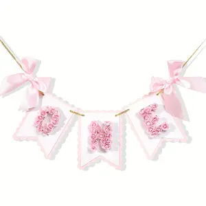 Flower Theme First Birthday High Chair Banner, and Gold Princess Style, Rose High Chair Banner, Floral Letters Decor, Party Decoration Supplies