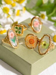 2024 new style mixed flower design cuff ring, fashionable adjustable ring for women & girls, elegant all-match fashion cute jewelry accessories for daily wear, unique gifts for women, boho style rings