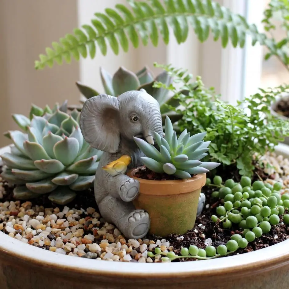 Cute Resin Elephant Garden Planter Statue - Weatherproof Animal Flower Pot Holder, Decorative Succulent Cover Sculpture for Outdoor Yd Patio, Perfect Housewarming Gift for Gardening & Elephant Lovers Set