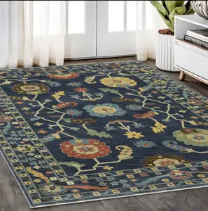 HomeRoots 574585 5 x 8 ft. Oriental Rectangle Area Rug with Fringe, Blue & Gold