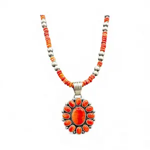 Teddy Yazzie - Cluster Pendant & Beaded Necklace Set - Spiny Oyster