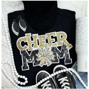 Black & Gold Cheer Mom Sequin Patch