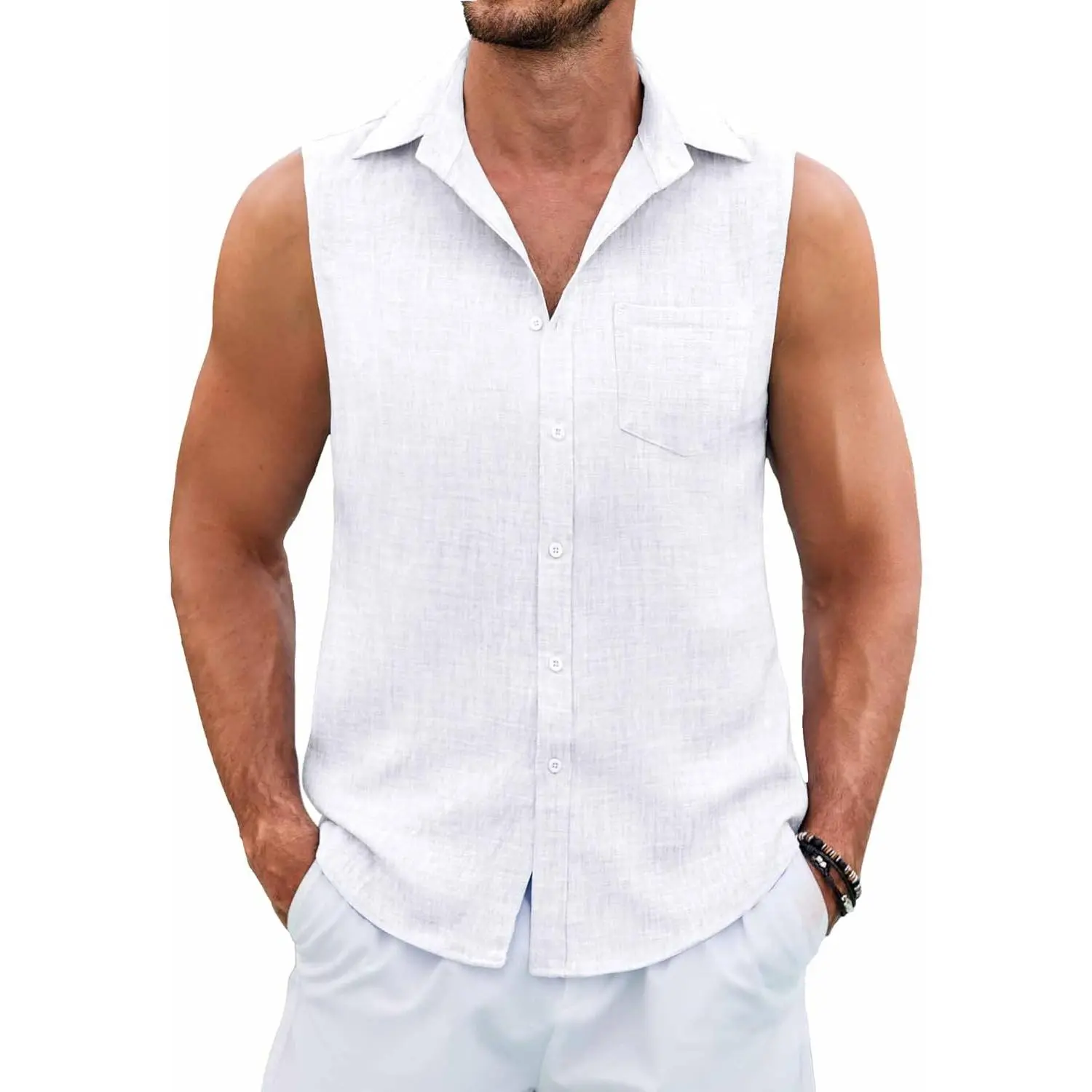 COOFANDY Men's Vests Sleeveless Beach Shirts Summer Button Up Tank Tops Casual Textured Tank Shirt