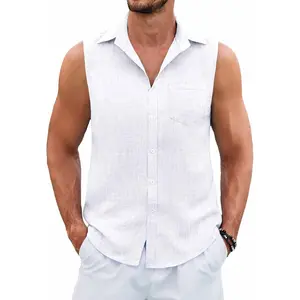 COOFANDY Men's Vests Sleeveless Beach Shirts Summer Button Up Tank Tops Casual Textured Tank Shirt