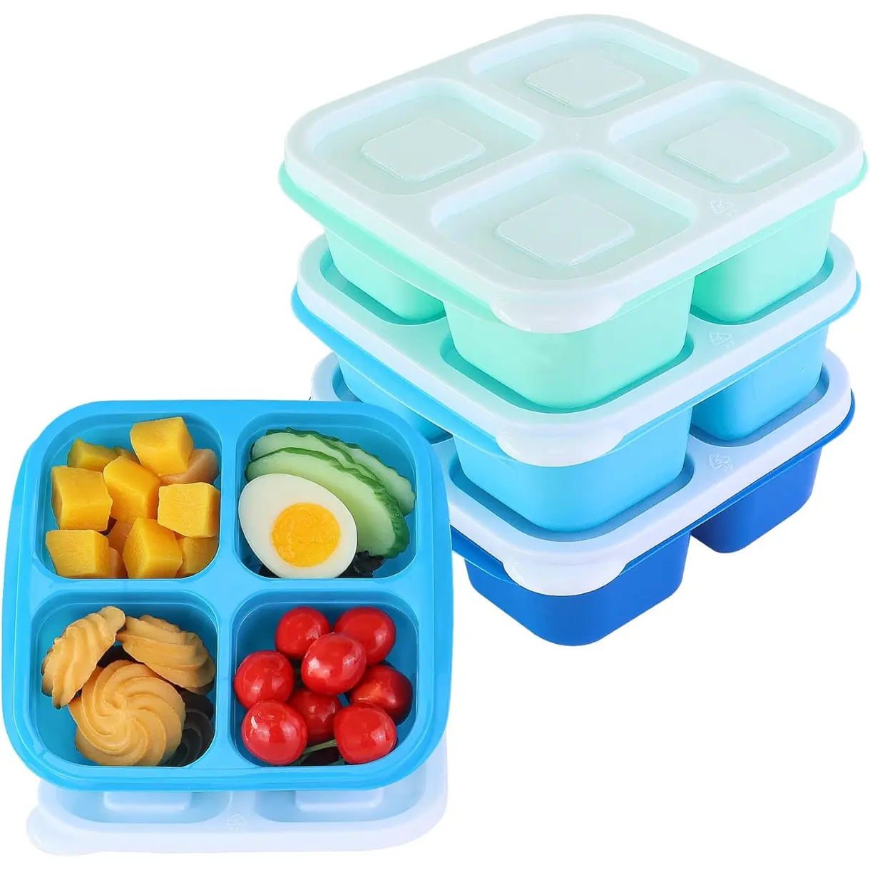 4 Pack 4-Compartment Food Containers For Adults, Reusalble Lunchable Containers for Office Picnic, Meal Prep Containers Snack Bento Box