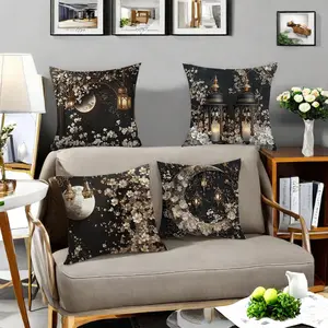 Floral & Moon & Star Pattern Cushion Cover, 4 Counts/set Square Throw Pillow Cover, Household Decoration Supplies for Home Living Room Bedroom
