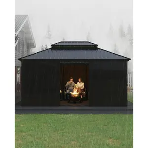 12x16 ft Hardtop Enclosed Gazebo Sunroom – All-Aluminum Alloy Frame with Floor-to-Ceiling Sliding Doors & Screened Panels – Outdoor Solarium for Backyard, Patio, Deck