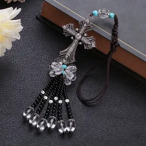 Alloy Crystal Diamond Car Pendant Peace Cross Interior Rearview Mirror Decoration Car Accessories