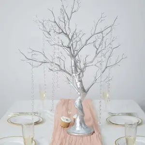 Manzanita Tree Centerpiece Metallic SIlver with 8 Acrylic Bead Chains for Weddings Parties & Event Displays 34"