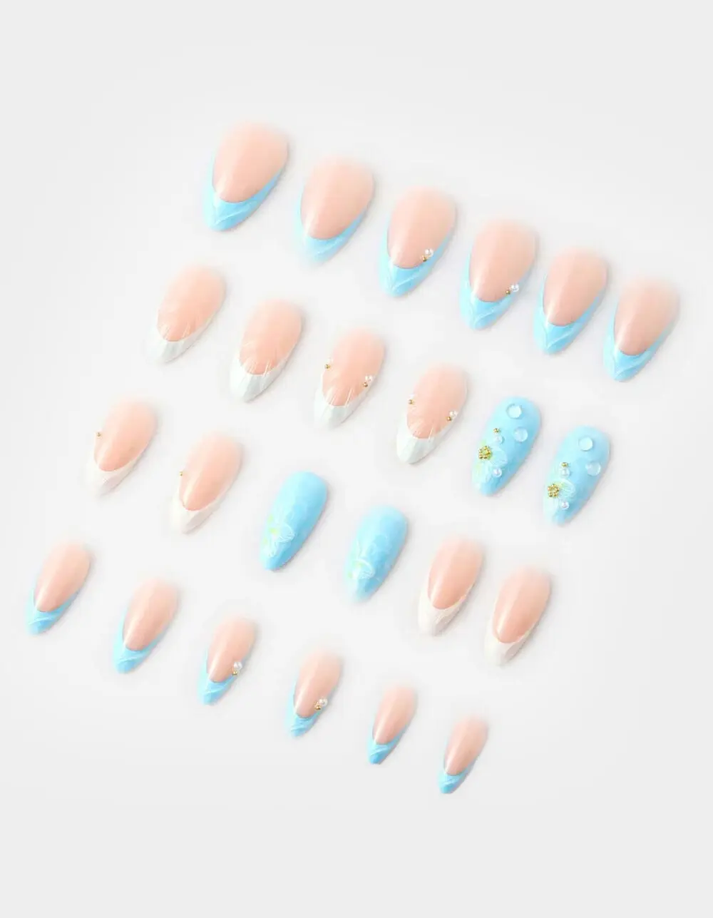 NEVER HAVE  Womens I EVER Waterlily French Press-On Nails, Blue