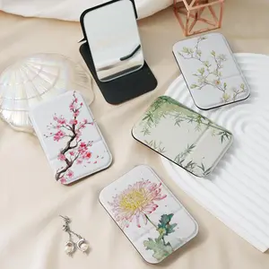 Floral Pattern Folding Makeup Mirror, 1 Count Portable Handheld Mirror, Compact Mirror for Travel, Daily Use, Makeup Accessories