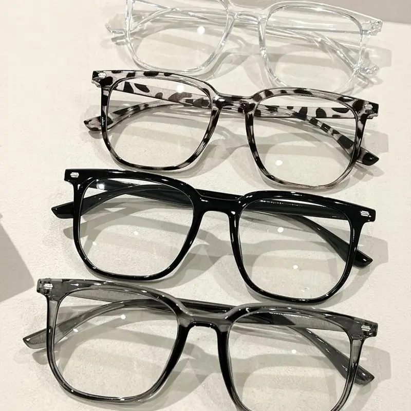 4 Pairs Classic Simple Casual Women's Glasses, Suitable for Office and Gaming, Non-Color Changing, Plastic Frame, All Seasons
