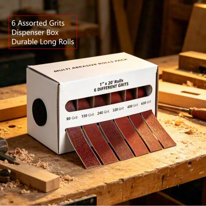 Emery Cloth Roll, 6 Grits Assorted Sand Paper, Durable Heavy Duty Abrasive Sandpaper Rolls, Emery Cloth for Metal, Sandpaper for Wood, Finishing Products, Industrial Repair, Roll Format, Sanding
