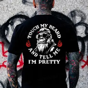 Touch My Beard And Tell Me I'm Pretty Monkey T-shirt - Short Sleeve Fitted Crew Neck Casual Rock Gothic Summer 100% Cotton USA Made Cotton Menswear Top Man Tshirt Streetwear Crewneck Bestie