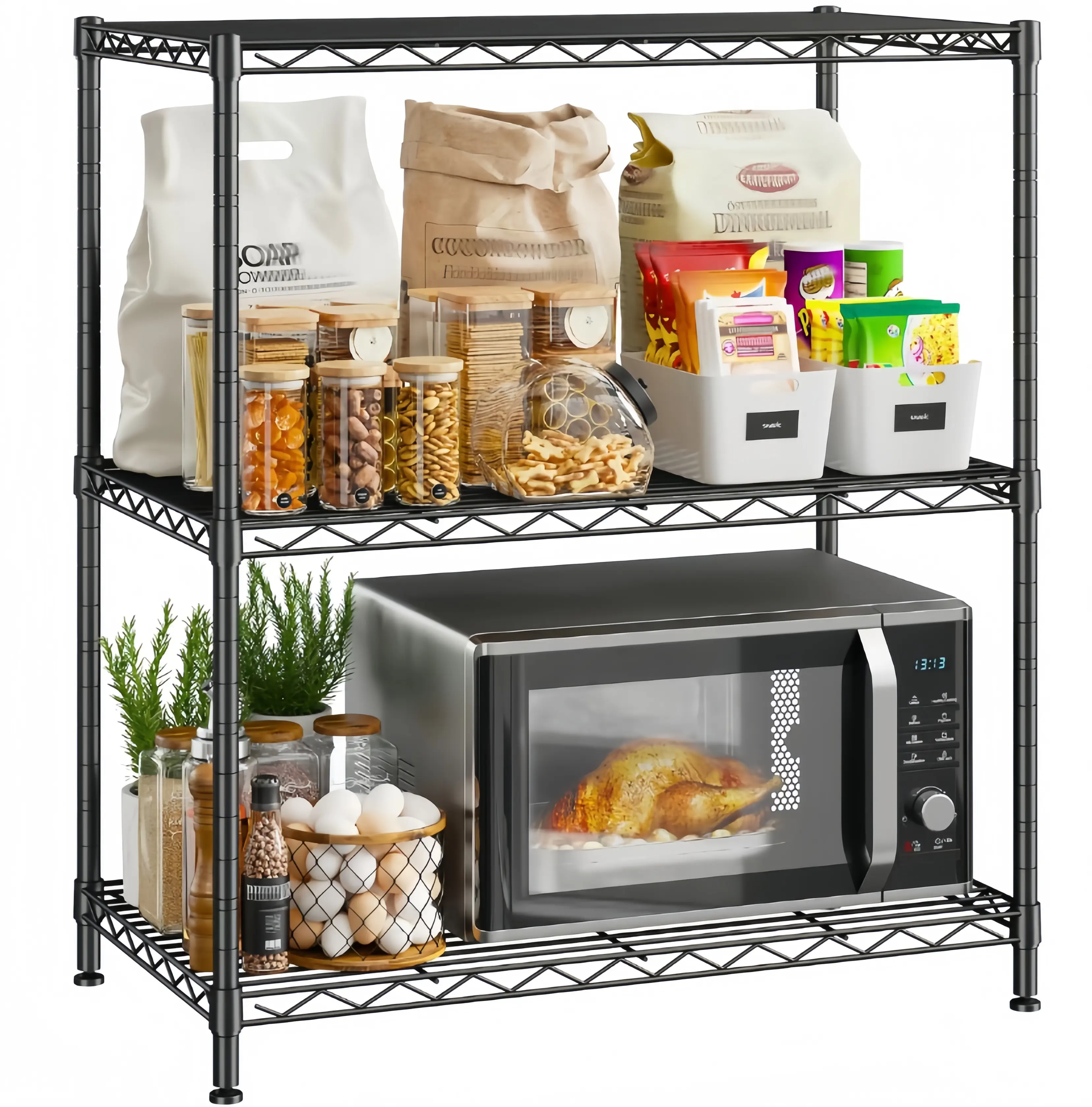 GRANNY SAYS 3-Tier Adjustable PREMIUM Metal Wire Storage Shelves,Corner Shelf Storage Shelving Organizer Units for Kitchen & Garage,18"W x 35"H x 12"D,Standing Shelf Units, Snack rack