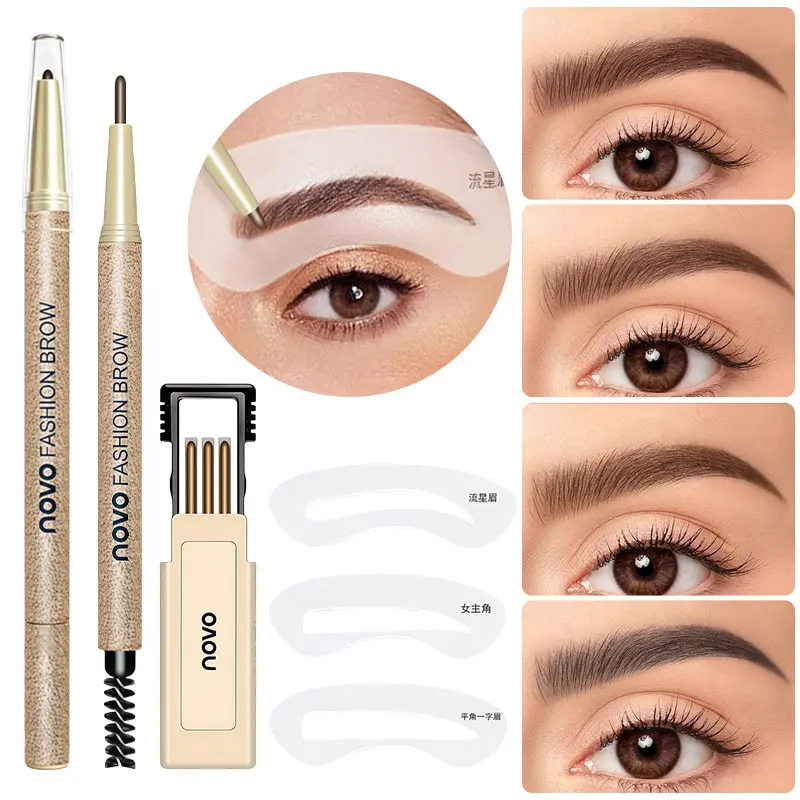 novo Dual Head Automatic Eyebrow Pencil, Waterproof Sweat Resistant Fade Resistant Long Lasting Smudge Resistant Refillable Ultra Fine Tip Eyebrow Makeup