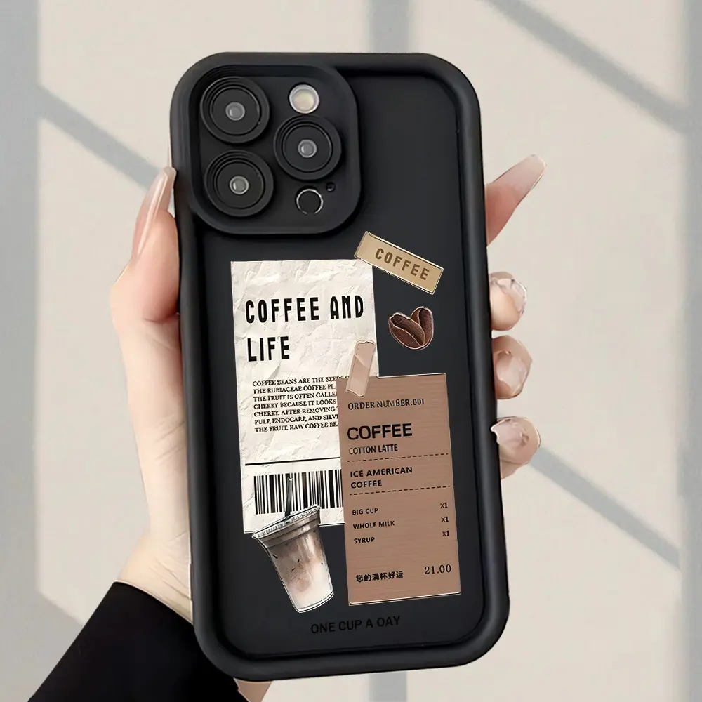 Coffee-Themed Collage Silicone TPU Smartphone Case - Durable, Drop-Resistant, Shockproof Protector Cover with Straight Raised Edges, 2D Printing, Waterproof for iPhone 17 Pro Max,16,16e,15,14 Plus,13,12 Mini,11,Air,X,XS Valentine's Day Gift Accessory