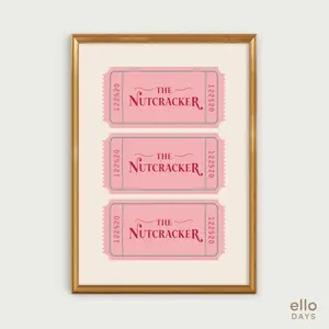 Trendy Christmas Poster, Pink Nutcracker Ticket Print, Pastel Christmas Decor Wall Art, Holiday Aesthetic Wall Decoration