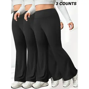 【Plus Size】 Solid High Waist Flare Leg Leggings, Casual Comfy Breathable Pants for Daily Wear, Casual Fitted Pants, Women's Bottoms for All Seasons