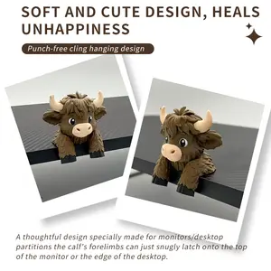 Two-dimensional cartoon decoration of a tall cow, computer desk decoration, monitor decoration, office desk decoration.