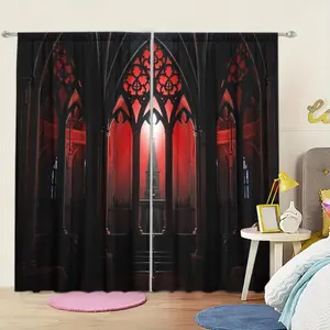 Gothic Art Theme Window Curtain, 1 Set Retro Color Window Curtain, Heat Insulation Privacy Panel, Door Curtain for Home Living Room Bedroom, Home Decoration Curtain, Room Decor Curtain