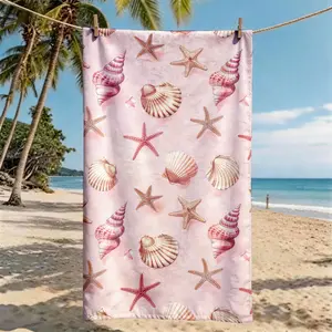 A Pink Seashell & Starfish All-over Printed Beach Towel, Absorbent Breathable Towel - Oversized, Skin-friendly, Quick-drying, Perfect for Beach and Pool Leisure, Suitable for Seaside Vacations, Pool Parties