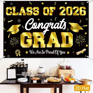 Graduation Decorations Class of 2026 Black and Gold Party Decor  Congrats Grad Banner Graduation Backdrop Class of 2026 Balloons Party Supplies