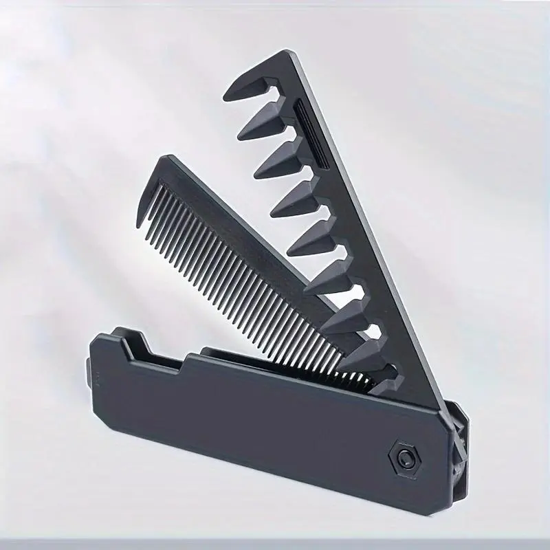 2 in 1 Folding Hair and Beard Comb, Portable Wide and Fine Teeth Comb, Durable ABS Plastic for Grooming on-the-go, Hair Styling Combs, Comb Type