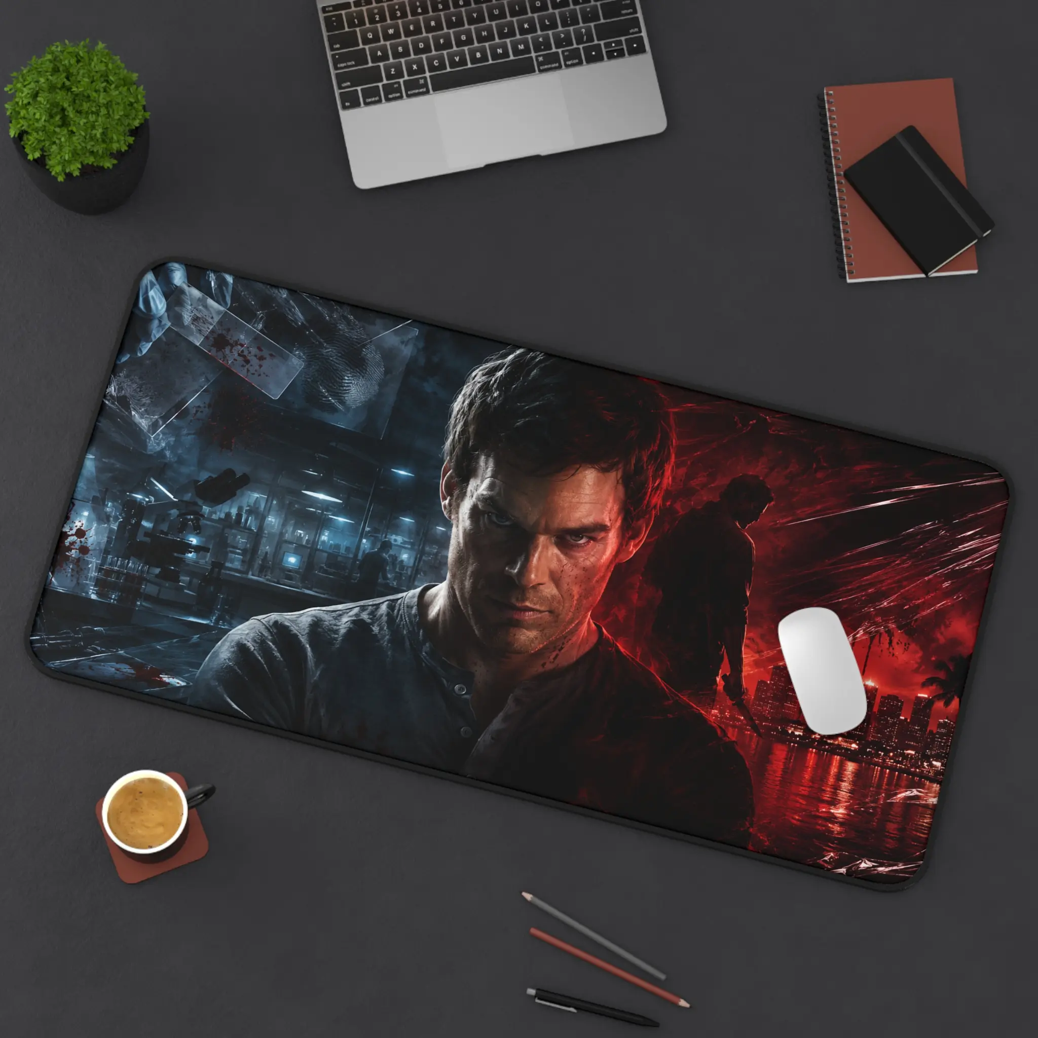 Dexter Morgan Desk Mat | Red Blue Dual-Tone Gaming Mousepad