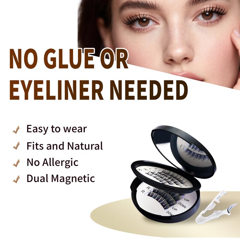 Magnetic Eyelashes Set Glue-Free Waterproof Lightweight - Eyelash Curlers with Eyebrow Kit Eyelash Cluster with Applicator Eyelash Extensions