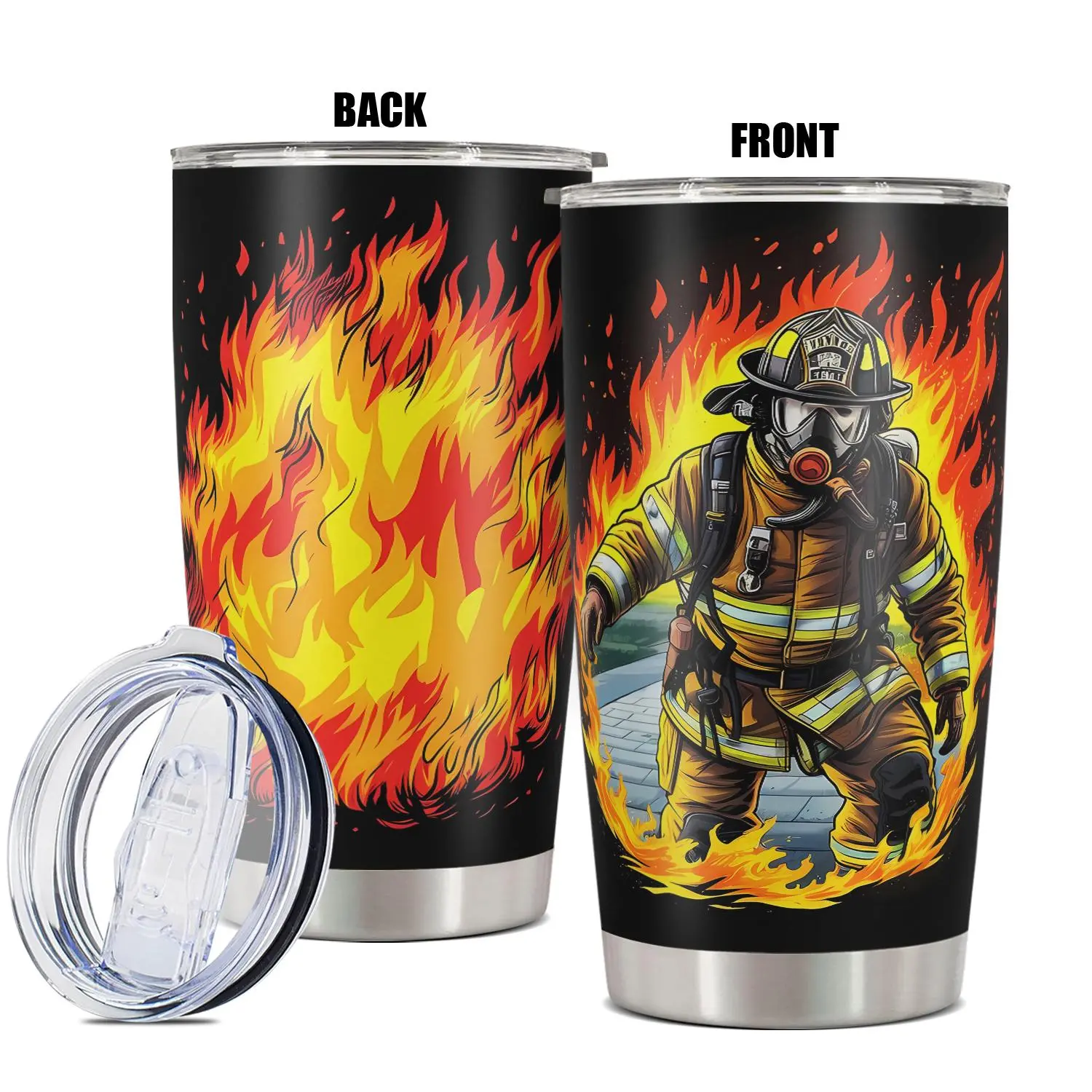 Firefighter Design Tumbler with Lid, 1 Count 20oz Stainless Steel Insulated and Durable Water Bottle, Insulated Cup, Birthday Gift for Friend