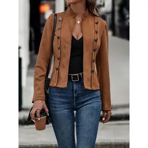 Women'S European And American Suede Jacket, Slimming And Decorative Double-Breasted Jacket