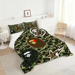 2/3Pcs Camouflage Ape Head Comforter Set, Trendy Streetwear Inspired Decorative Bedding Set, Colorful Stylish Design for Modern Bedroom Décor, Perfect for Fashion-Forward Teens and Young Adults. 1 or 2 Pillowcase No Pillow Core