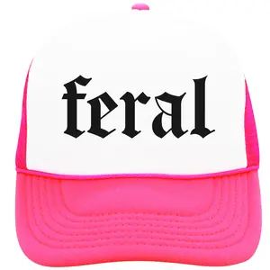 Feral Trucker Hat for Women and Teens - Gothic Font Neon Summer Snapback - Trendy Adjustable Cap - Funny Trucker Hat