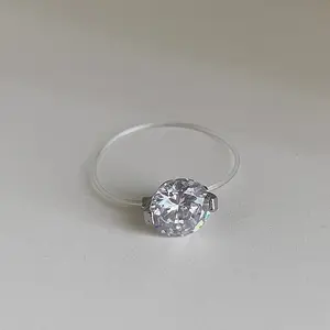 Light Luxury Transparent Line Invisible Mermaid Tears Ring Geometric Cupronickel Electroplated Water Drop Style Fresh Sweet 2g Diamond Ring for Women