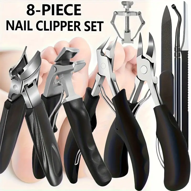 Men's Heavy-Duty Nail Care Tool Set, Ergonomic Stainless Steel Clippers, Includes Nail File and Cuticle Scissors, Professional Foot Tools