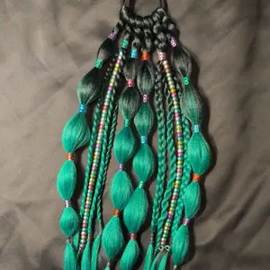 Black to Grass Green Bubble Braid Ponytail with Colorful Beads and Braided Design for Stylish Hair Accessories